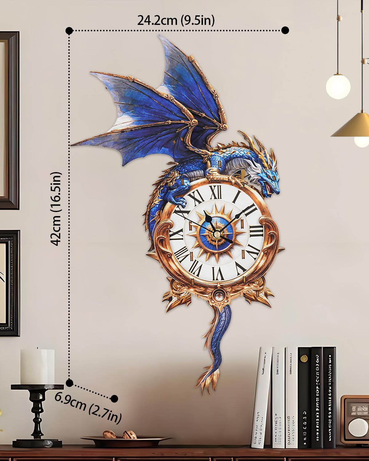 3D Wooden Puzzles for Adults, Blue Dragon Clock with Pendulum Model Kit, 3D Puzzles for Adults Room Home Decor DIY Wall Clock Kit, Holiday Birthday