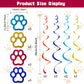 24Pcs Dog Paw Hanging Swirl Decorations Foil Spiral Party Streamers, 4 Colors Glitter Cardboard Paw Cutouts Puppy Birthday Supplies Kids Adults Pet
