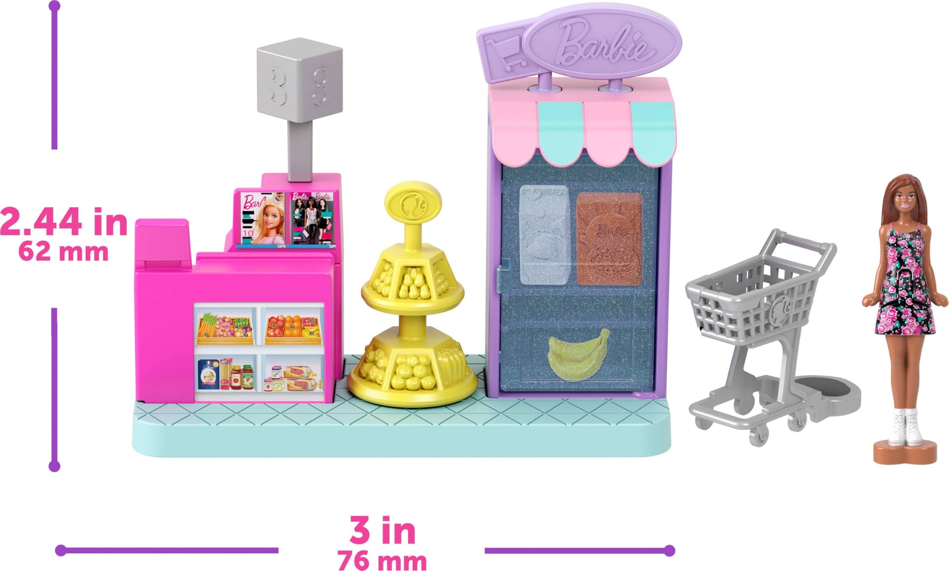 Barbie Mini Land DreamHouse & 3 Playsets with 4 1.5-Inch Dolls, Doll House Furniture & Accessories, Includes Pet Boutique, Hair Salon, & Supermarket