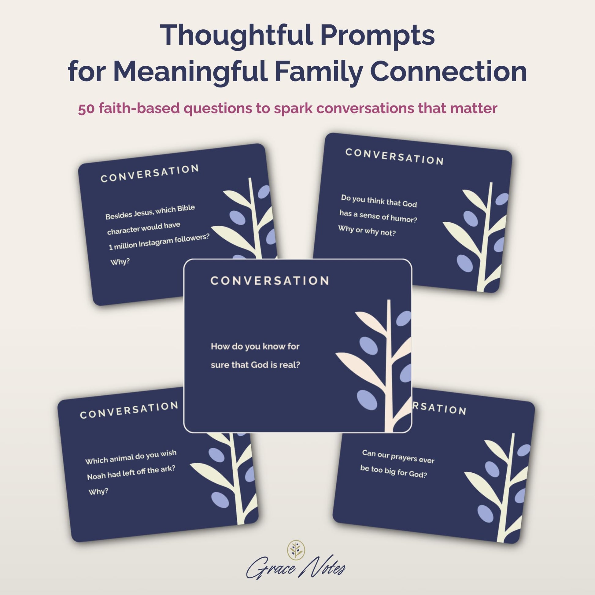 Grace Notes Conversations: Faith + Family - Christian Conversation Starter Cards for Families, 50 Faith-Based Discussion Cards, Christian, Dinner