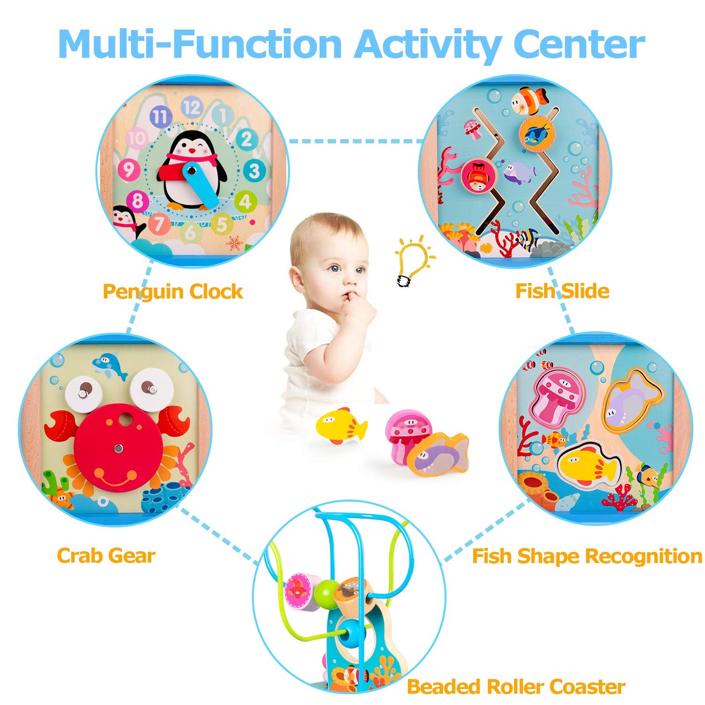 rolimate Wooden Activity Cube Best Christmas Gifts for 3 Year Old and Up Boy Girl Shape Sorter Activity Center for Baby Kid Toddler Preschool Learning