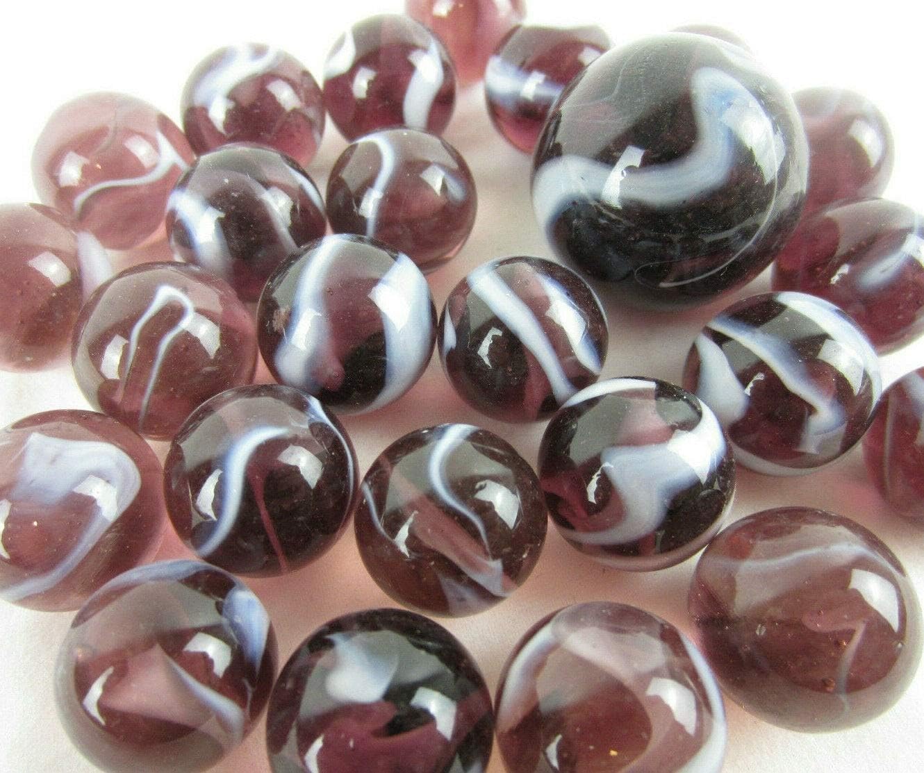 Big Game Toys~25 Glass Marbles Grape APE Translucent Clear Purple White Classic Style Game Pack (24 Player, 1 Shooter) Decor/Vase Filler/Aquarium