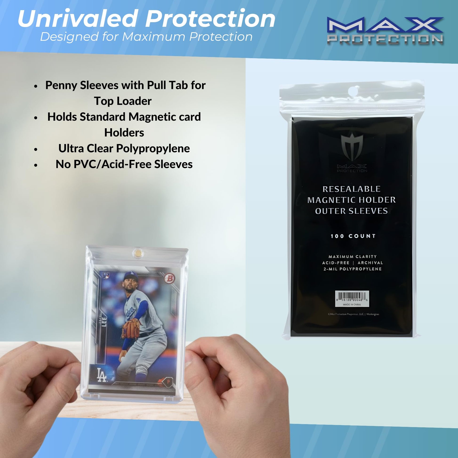 Max Protection Magnetic Card Holder Sleeves - Resealable 100ct Packs - Crystal Clear Acid-Free Polypropylene - Secure & Protect from Scratches