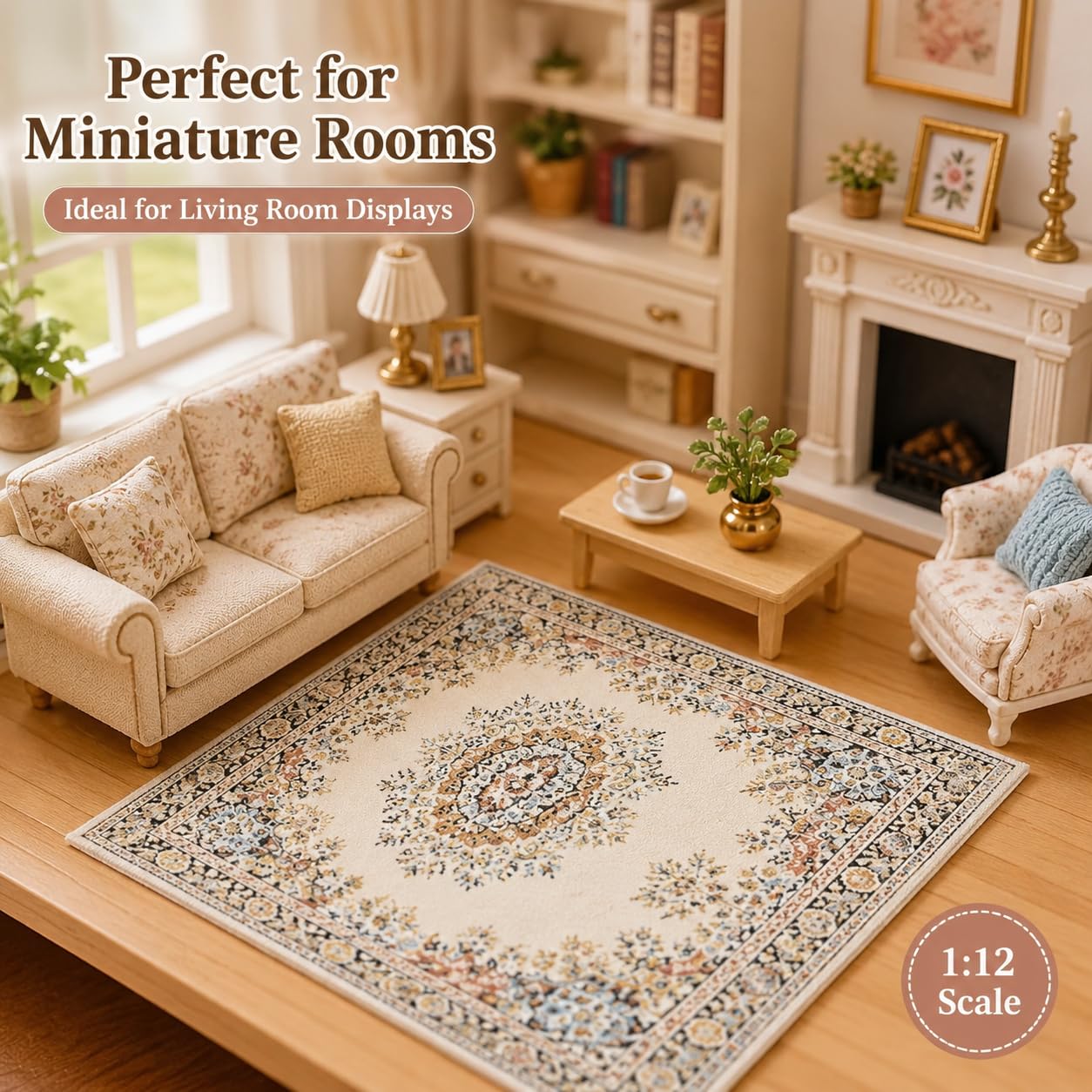 1/12 Scale Miniature Silk Woven Rug, 10 x 15cm Home Decor Accessory