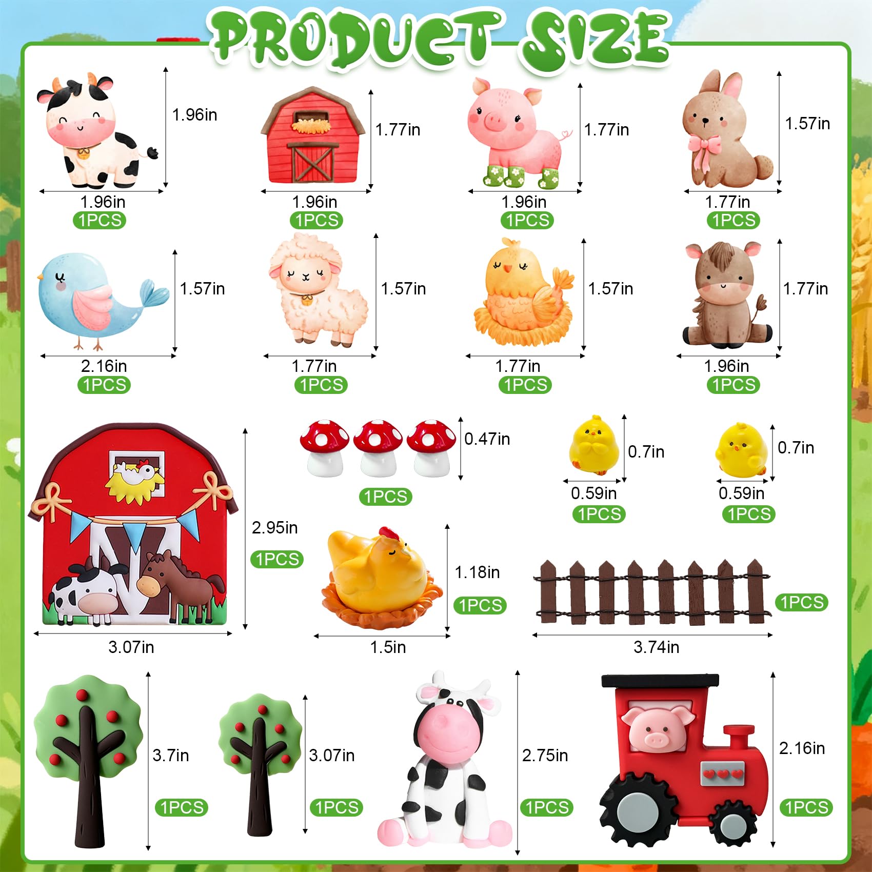 20Pcs Farm Cake Decorations Farm Cake Topper for Animal Farm Baby Shower Supplies