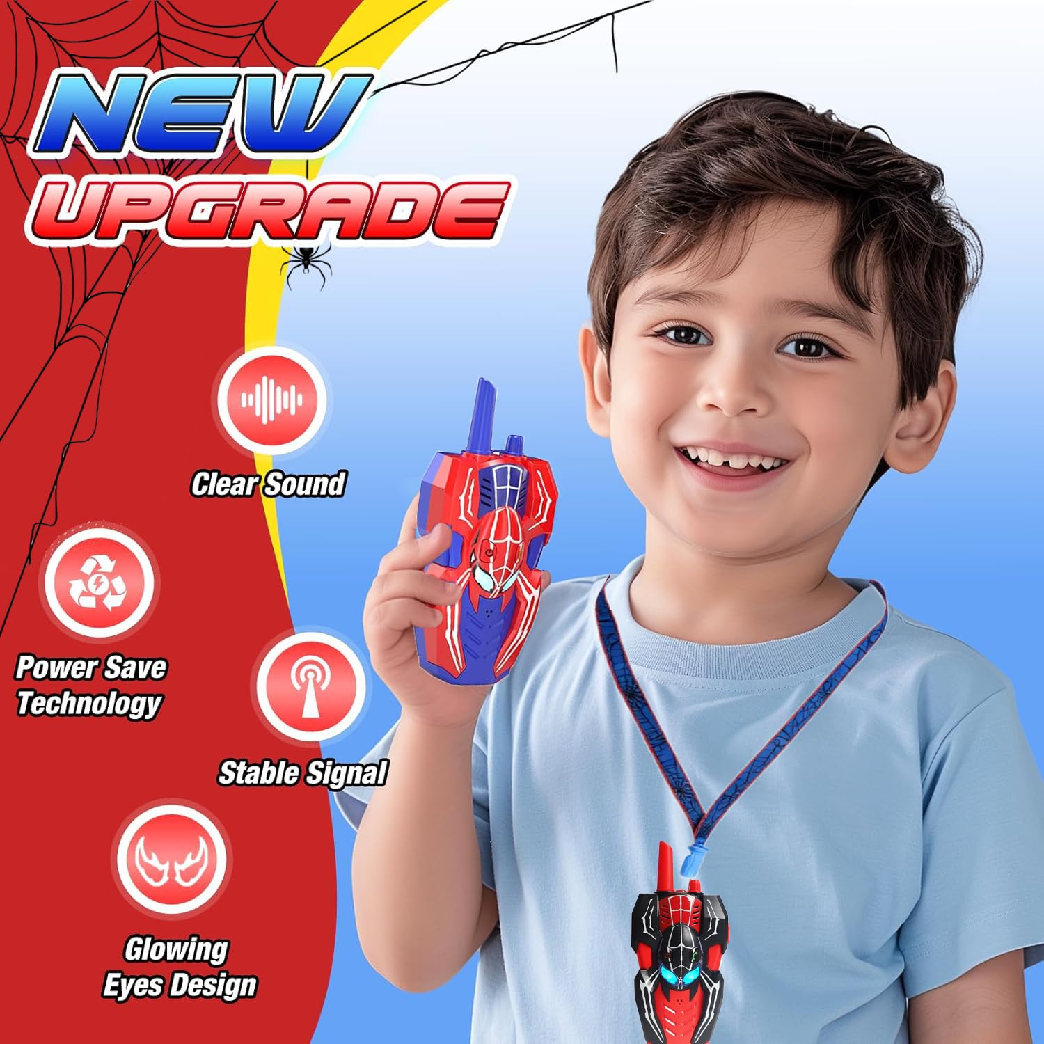 Walkie Talkies for Kids Long Range, Kids Walkie Talkies 2 Pack, Spider Toys for Boys 3-4 4-6 6-8 Outdoor Camping 2 Way Radio Toy, Birthday Toys for