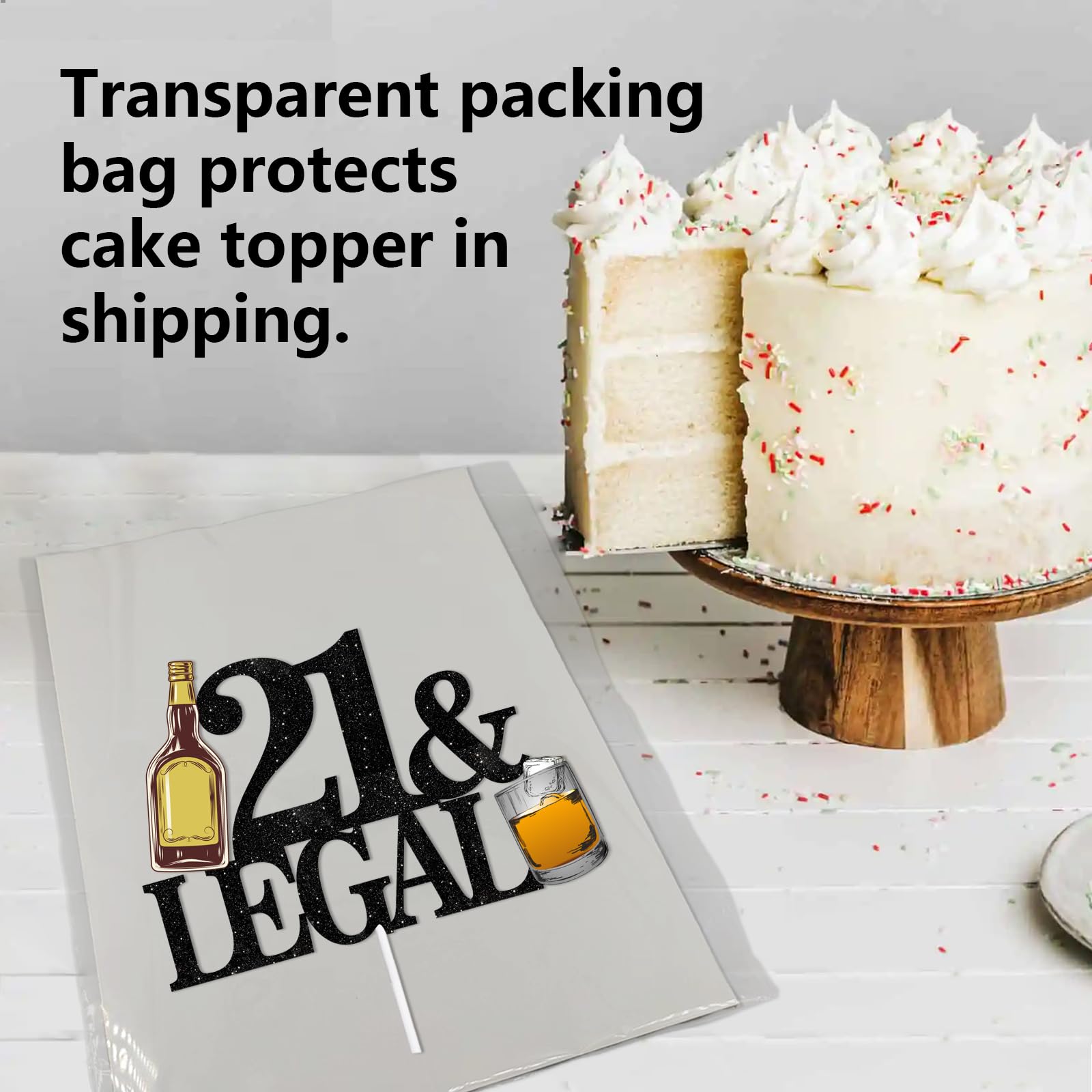Black Glitter Whiskey Cake Topper Cheer to 21 Legal Theme Party Decoration Supplies Men Boys Happy 21st Birthday Party Decor Supplies