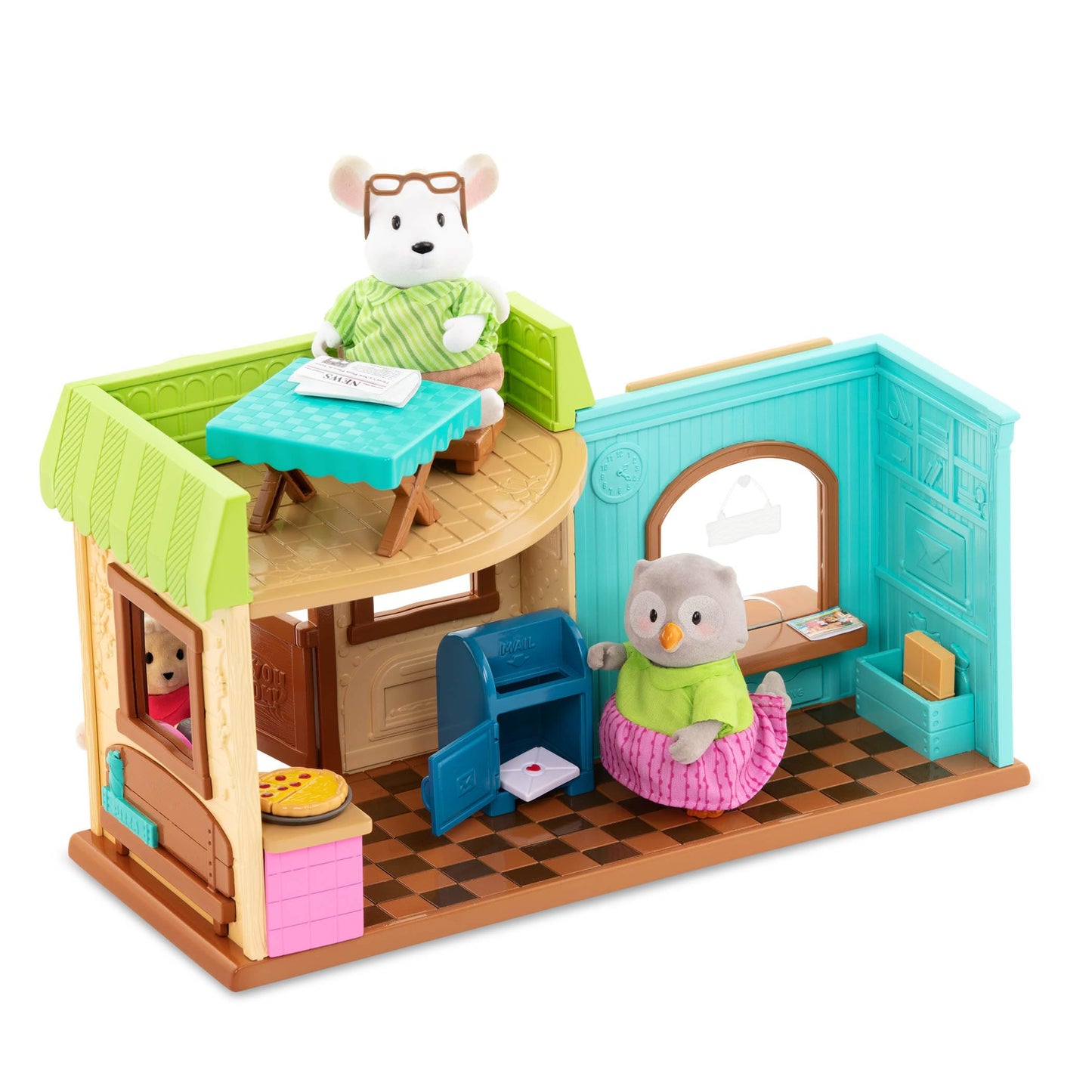 Li'l Woodzeez - Post 'n Pizza Shop Dollhouse Playset with 18 Pieces, Restaurant Furniture, Post Office Accessories & Pretend Food - 3+ Years