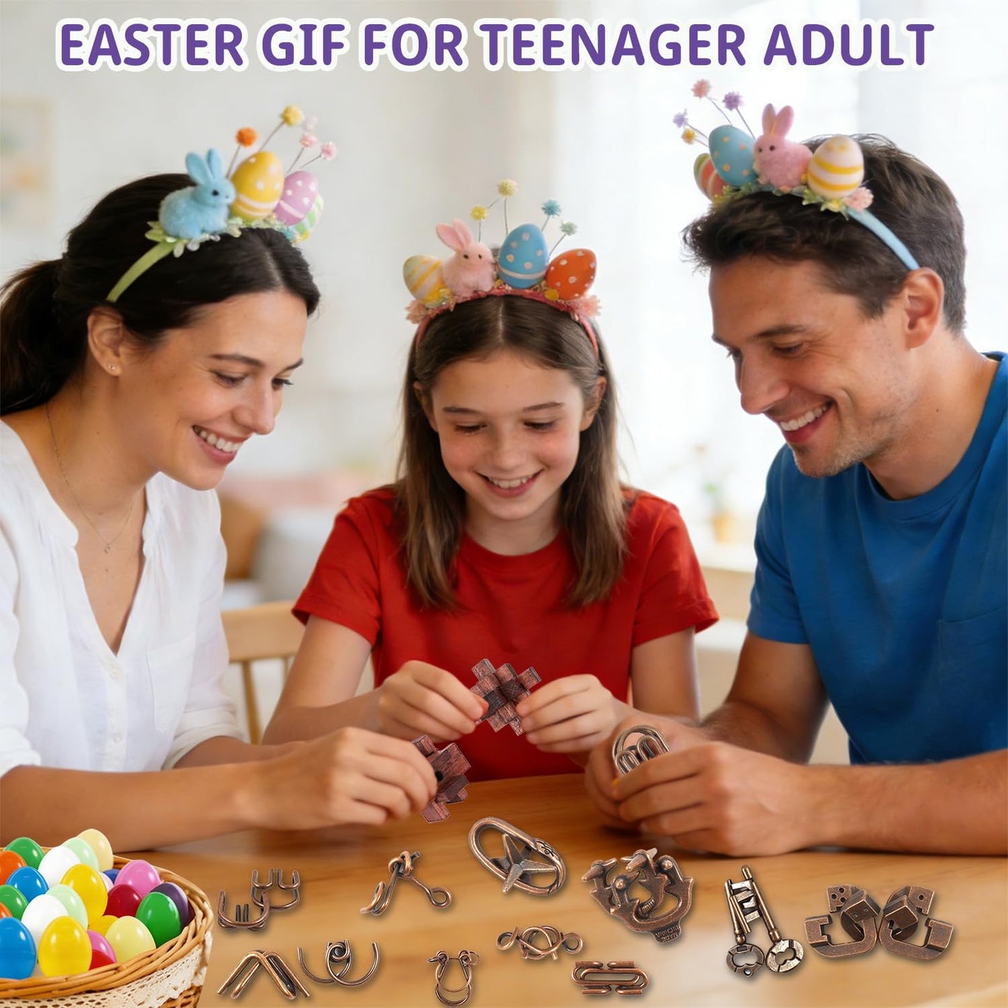 Brain Teaser Puzzles Set, Wooden & Metal 3D Unlock Interlock Game, Kongming Luban Lock Wire Disentanglement IQ Puzzle, Logic Challenge Educational