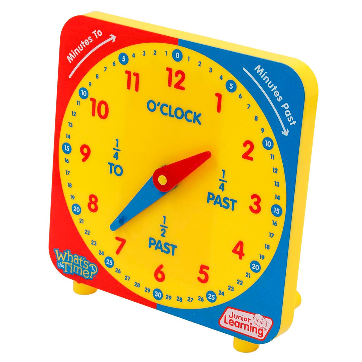 Junior Learning: What's the Time Geared Clock - The Manual Visual Learning Clock, Learn Minutes to & Past, Battery Free, Educational Toy, Kids Ages 5+