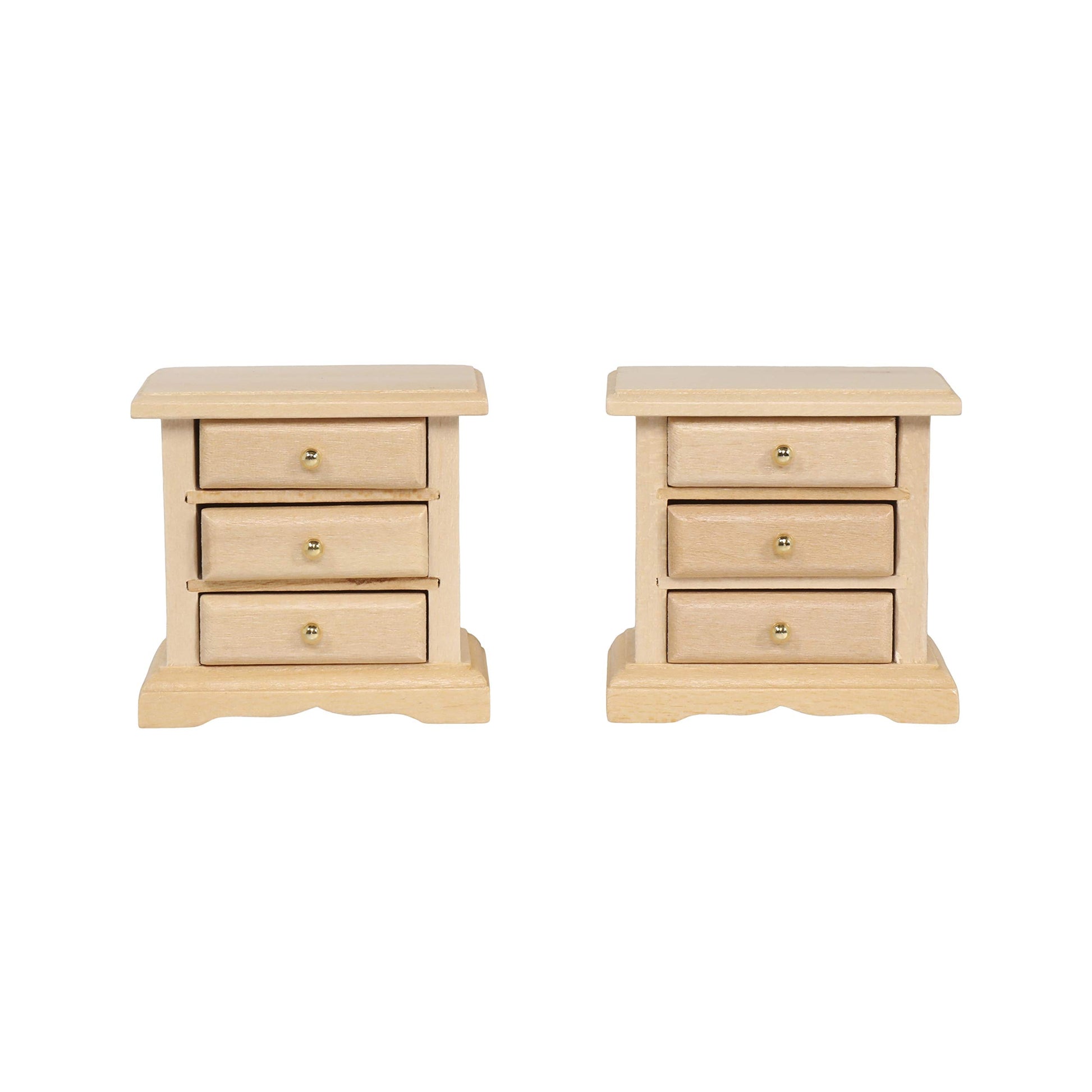 Wooden Dollhouse Nightstands, Set of 2 Mini Bedside Tables, 1:12 Scale Furniture for Doll House Bedrooms, Brown Finish, for 6 inch Dolls