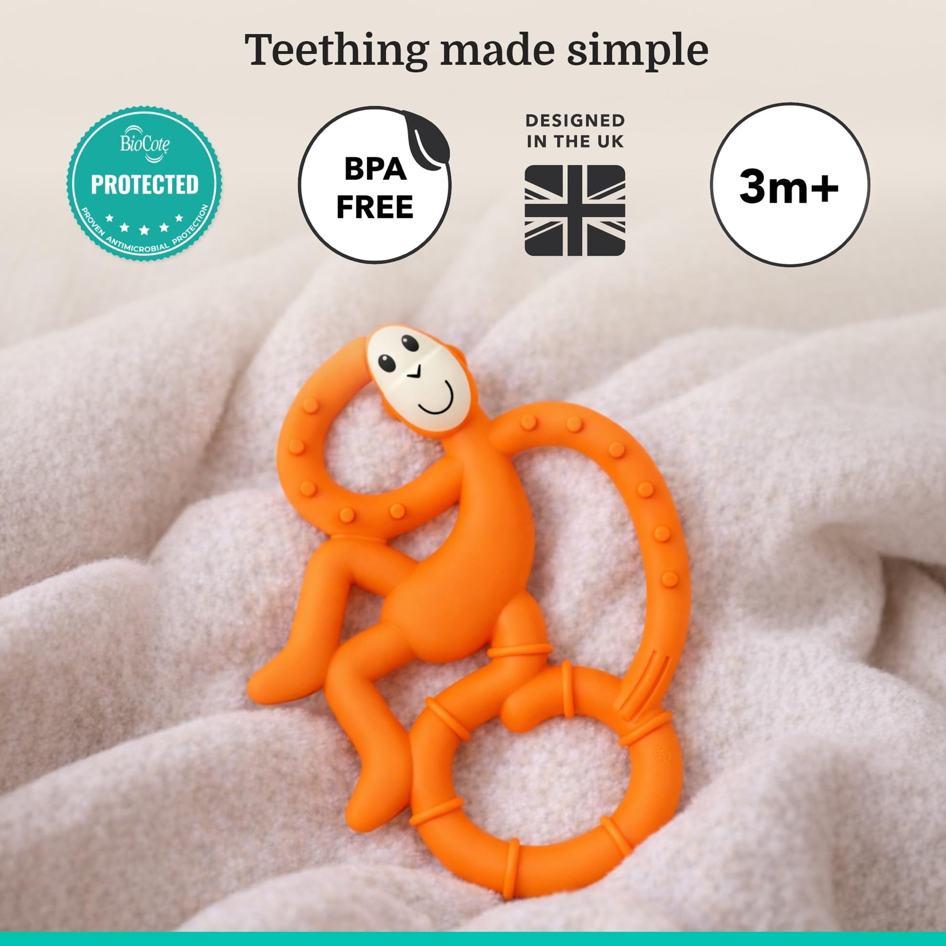 Matchstick Monkey Silicone Mini Teether & Gel Applicator - Silicone Baby Teether, Easy-to-Grip, BPA-Free, Supports Self-Soothing & Early Brushing, 3