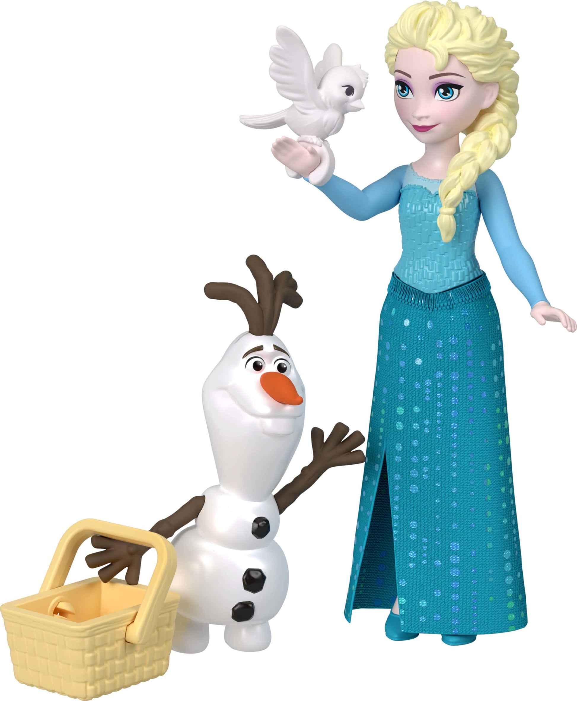 Mattel Disney Frozen Toys, Small Doll 4-Pack with Anna, Elsa, Kristoff & Olaf, Plus Fountain and 3 Storytelling Accessories, Inspired by Movie