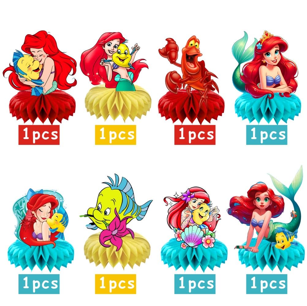 8Pcs Mermaid Table Centerpieces Birthday Party Supplies Double Side Table Decorations for Girls Party Decorations