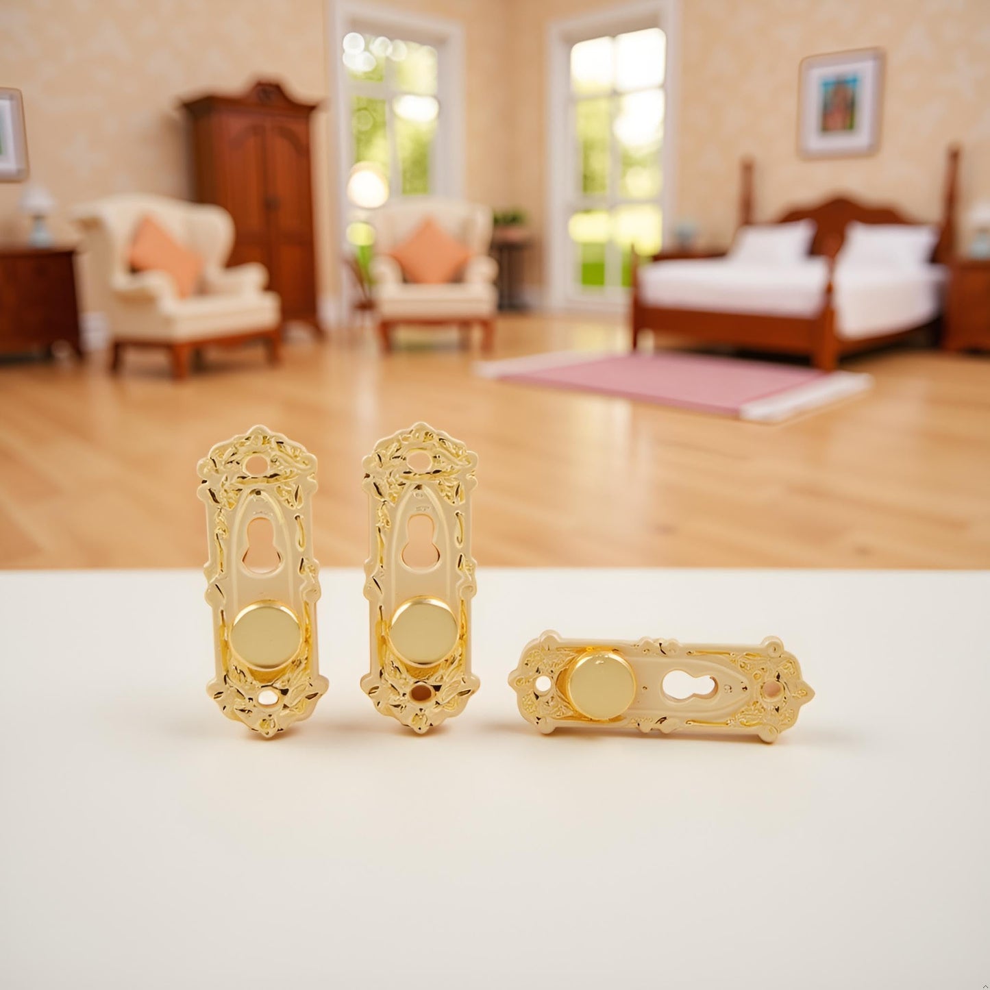 4 Set Gold 1/12 Miniature Door Knob Lock and Key Dollhouse Decoration Accessories?Dollhouse Accessories?Dollhouse Decor