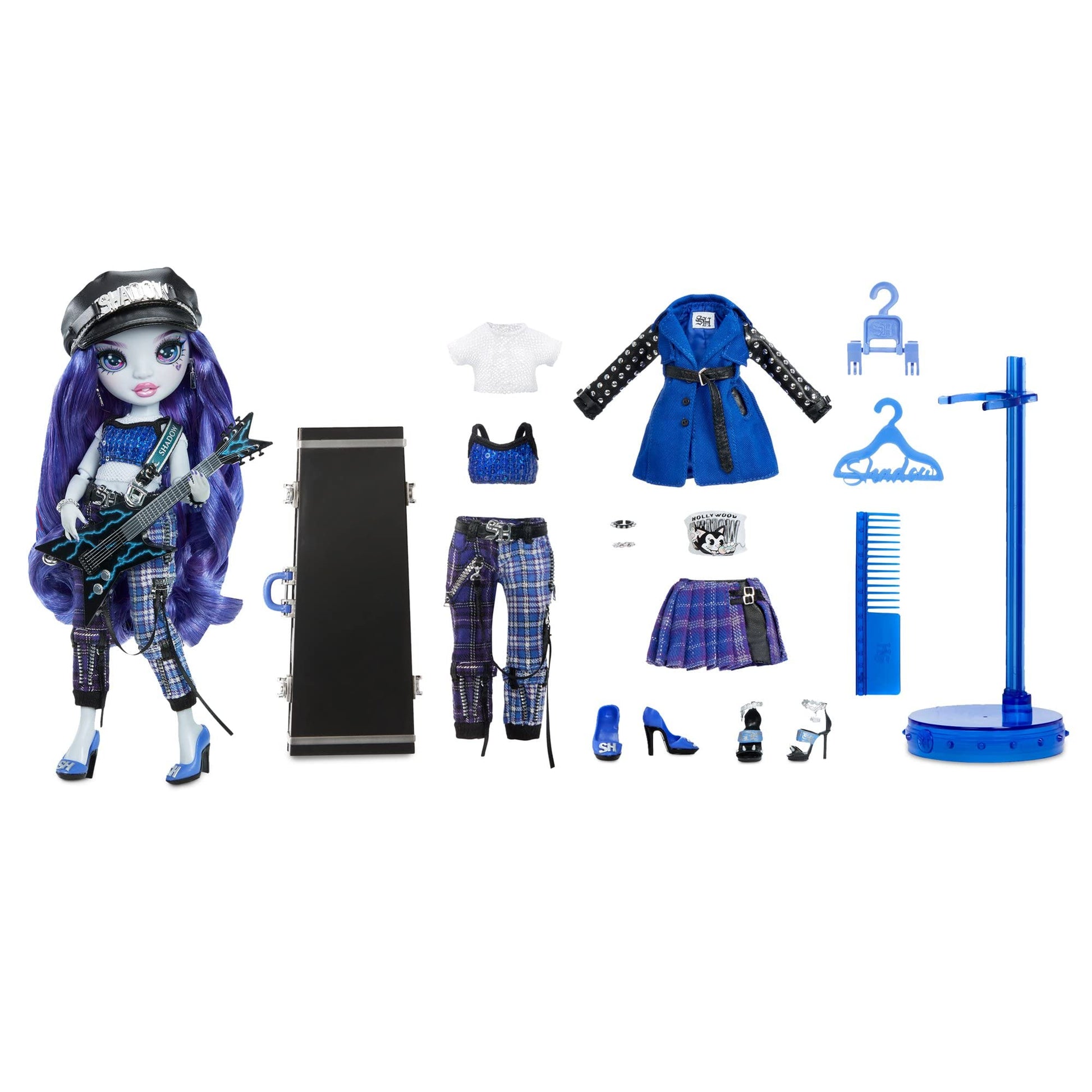 Rainbow High Vision and Neon Shadow-Uma Vanhoose (Neon Blue) Posable Fashion Doll. 2 Designer Outfits to Mix & Match, Rock Band Accessories Playset