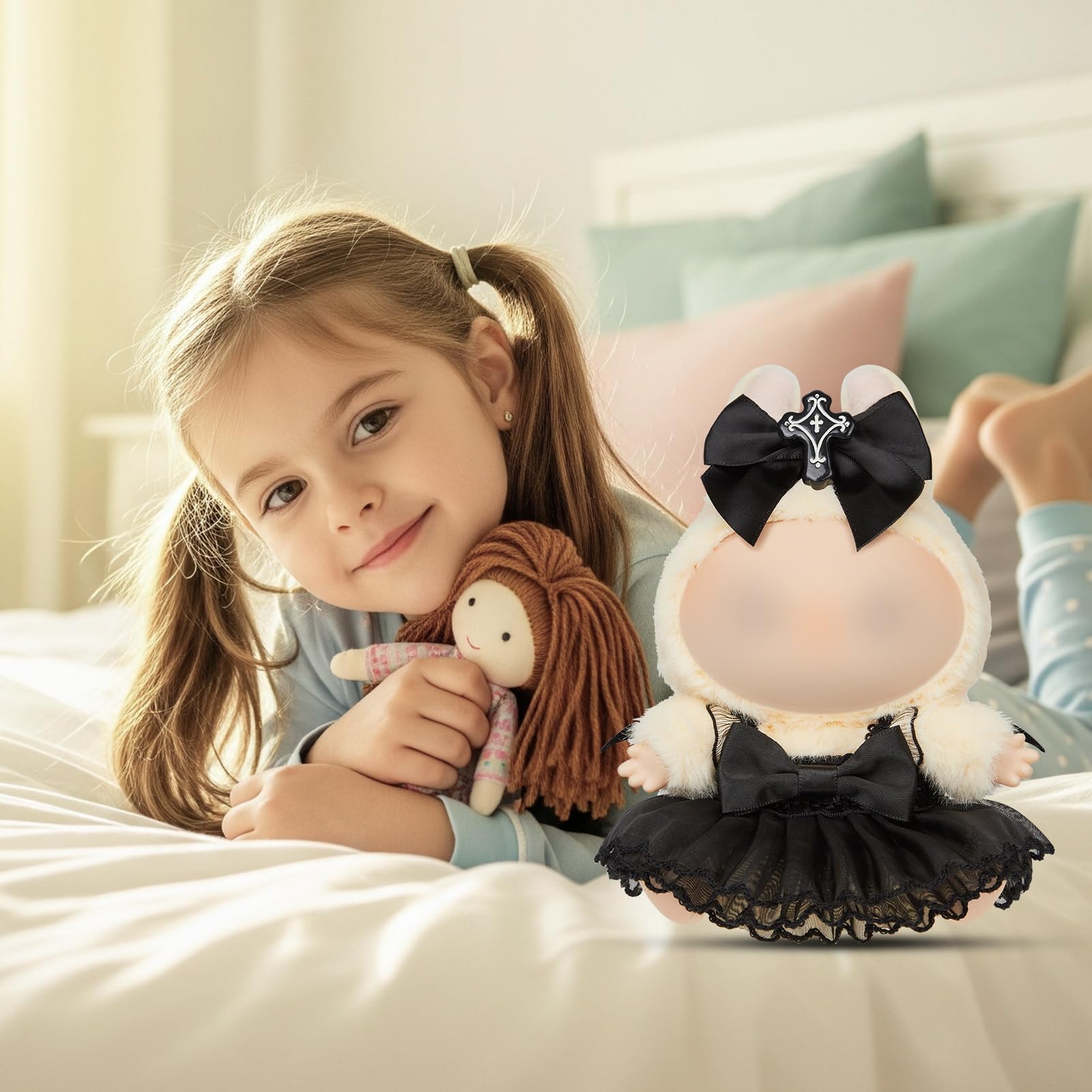 Doll Outfit Clothes Set for Labubu 17cm Doll ?Halloween Dress Bow Hair Clip for Labubu Dolls Accessories (No Dolls )