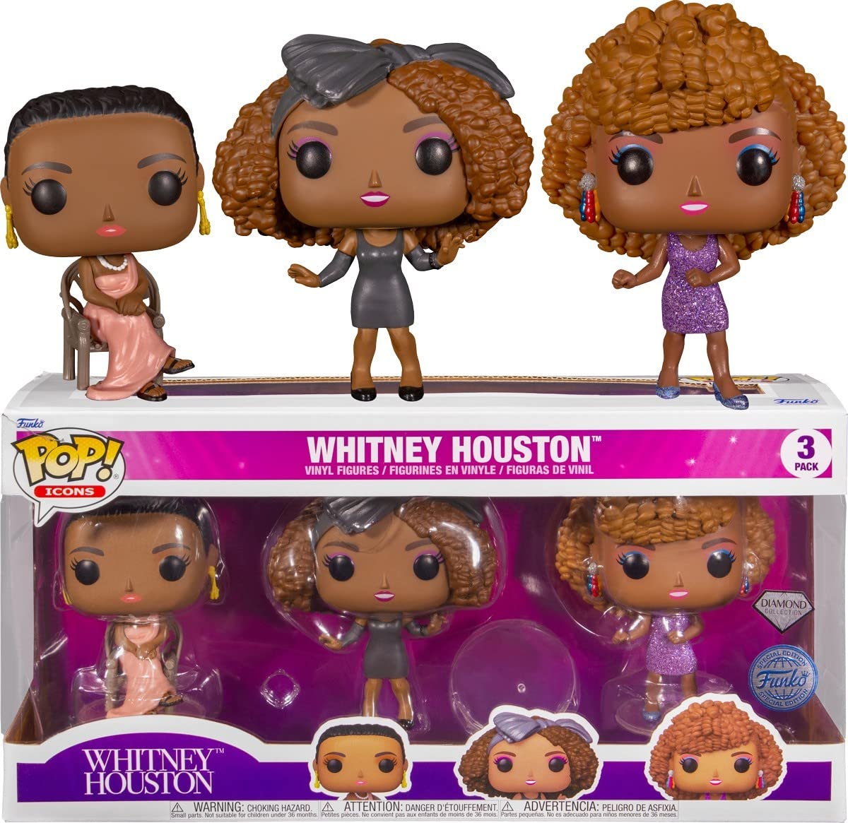 Funko Pop Rocks Whitney Houston Diamond Glitter Special Edition 3-Pack