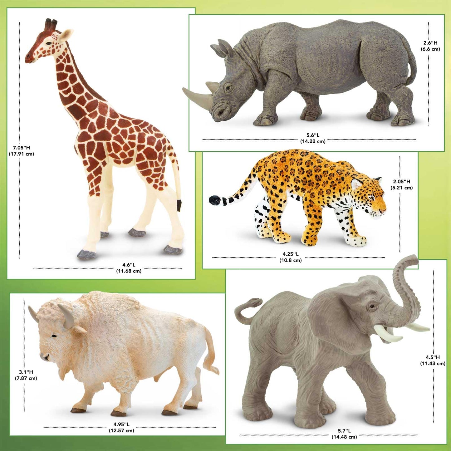 Safari Ltd. Zoo Animal Toy Set - 5 Figurines of Elephant, Giraffe, Jaguar, Rhino, Buffalo - Play Set for Boys, Girls, and Kids 3+