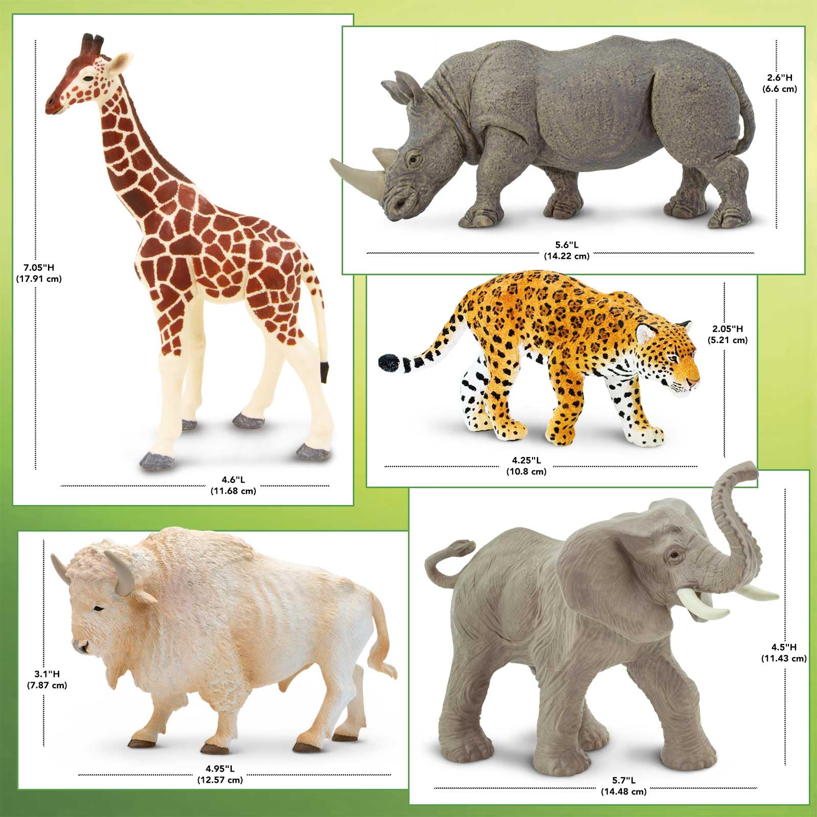 Safari Ltd. Zoo Animal Toy Set - 5 Figurines of Elephant, Giraffe, Jaguar, Rhino, Buffalo - Play Set for Boys, Girls, and Kids 3+