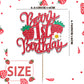 1pcs Berry 1st Birthday Cake Topper Flower Glitter Strawberry Theme 1st Birthday Cake Pick for Sweet Fruit Theme Baby Shower First Birthday Party Cake