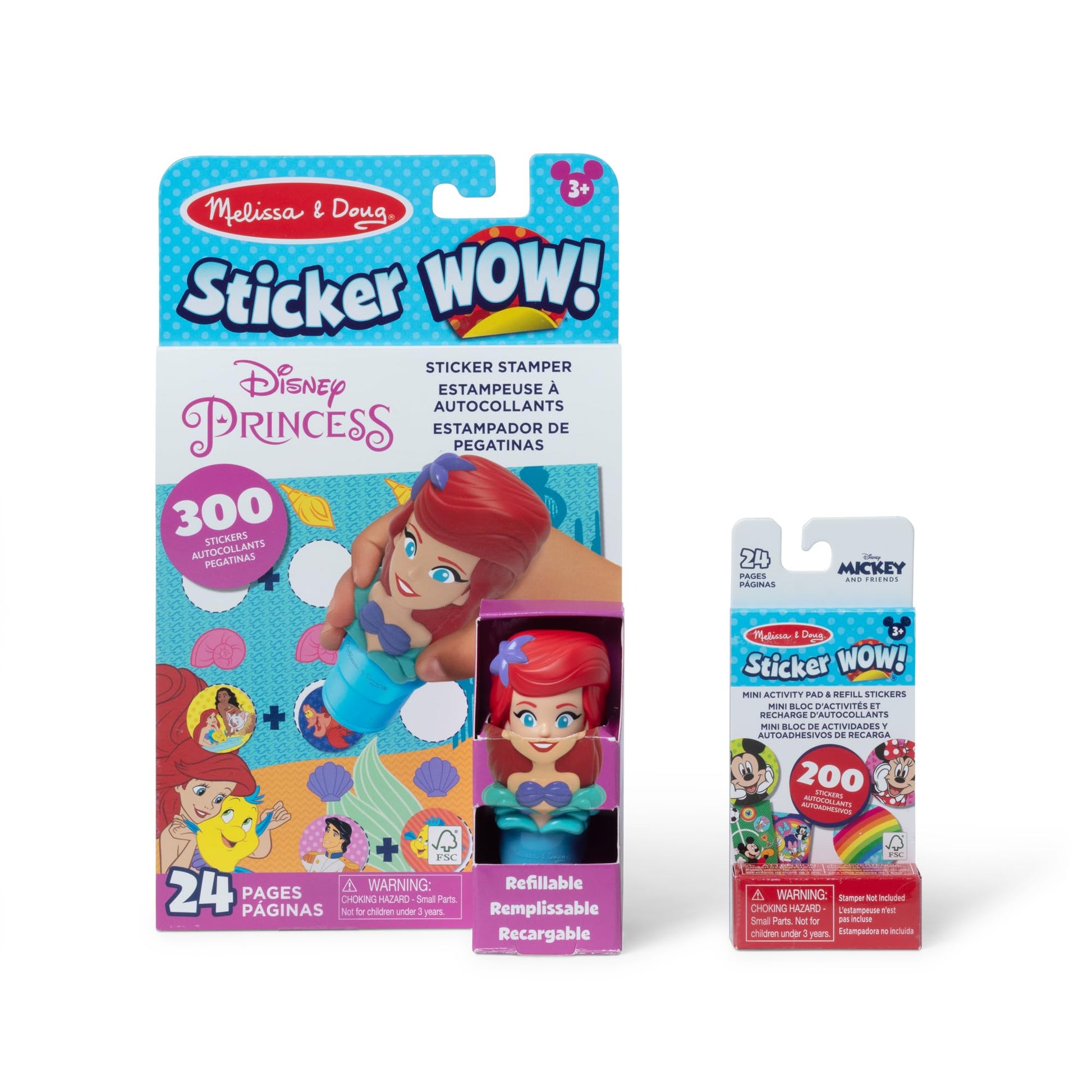 Melissa & Doug Sticker Wow!™ Disney Princess Ariel Bundle: 24-Page Activity Book, Refillable Sticker Stamper, Mini Pad, 500 Stickers, Arts and Crafts