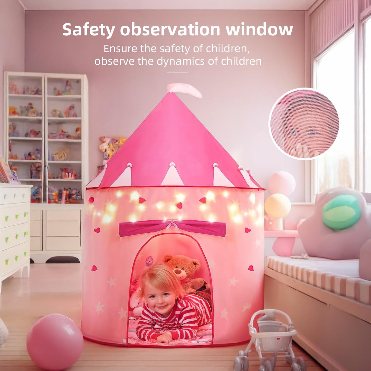 LXDHSRTA Princess Toy Tent with LED Star Lights for Little Girls