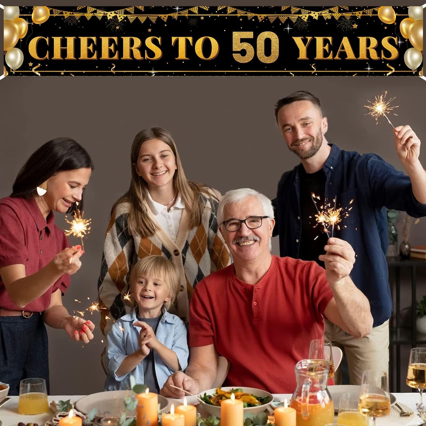 50th Birthday Decorations for Men & Women - 10ft "Cheers to 50 Years" Black & Gold 50th Birthday Banner - Large Elegant Backdrop for Indoor, Yard