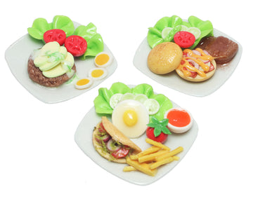 Set 3 Dollhouse Miniature Food Taco,Hamburg Steak and Burger Kitchen Food Accessories Dollhouse Miniature
