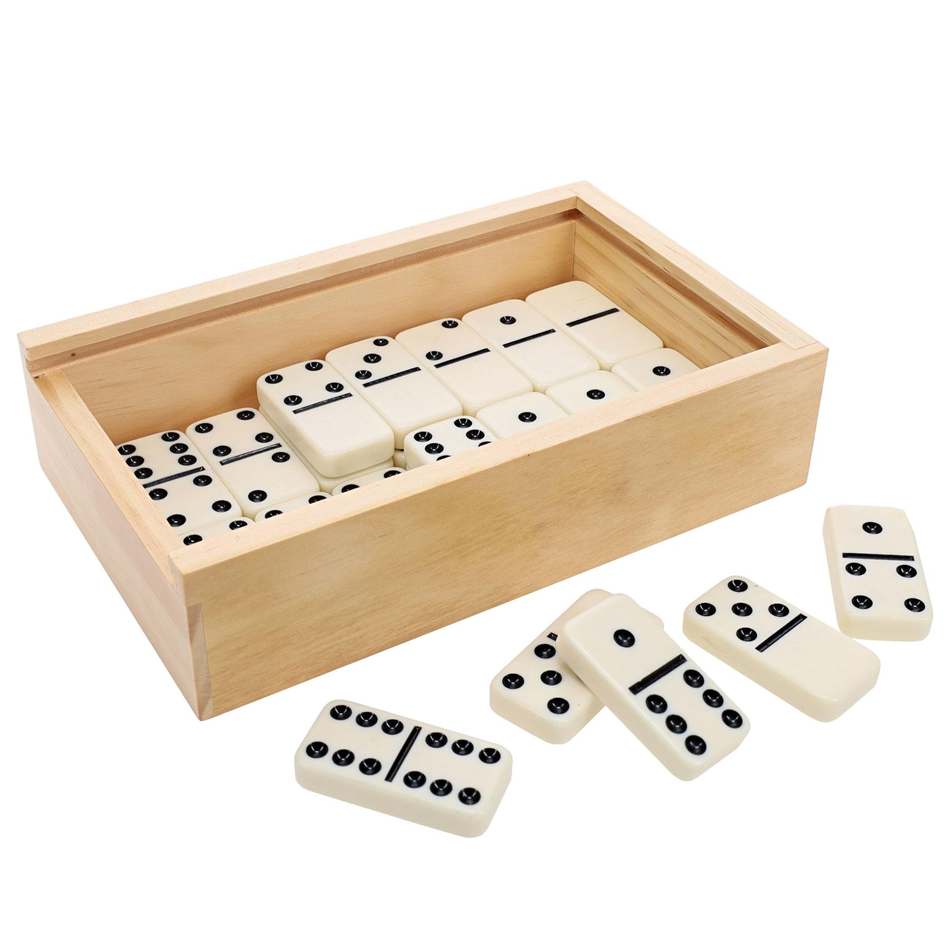 WE Games Double 6 Ivory Color Dominoes with Black Dots in Wooden Case, Game Night, Birthday Gifts, Dominoes Set for Adults