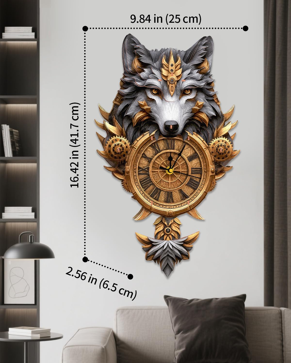 3D Wooden Puzzles for Adults Gray Wolf Design Clock Model Kit with Pendulum