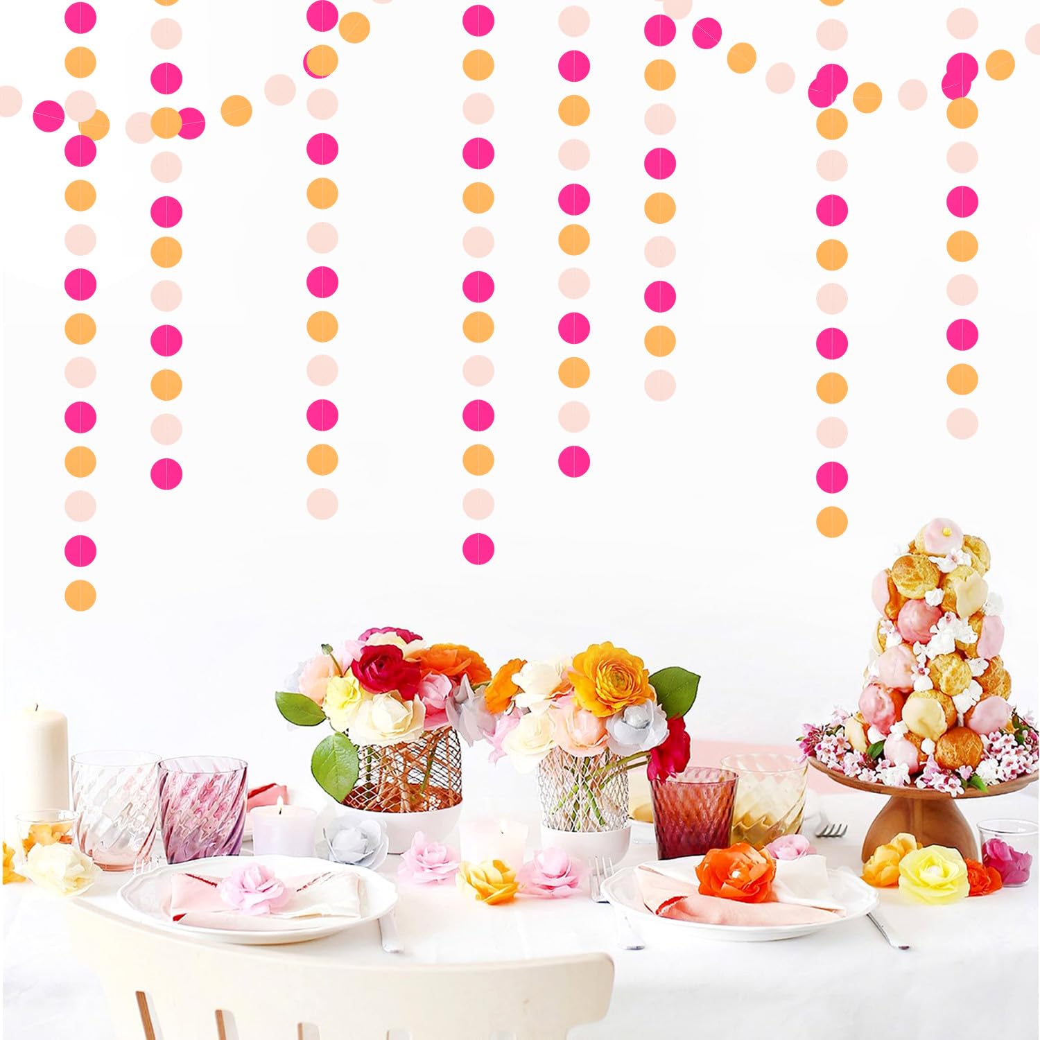 Hot-Pink Burnt-Orange Fall Party-Decorations Garland - 64Ft Birthday Baby Shower Paper Streamers Banner,Sunset Autumn Thanksgiving Bridal Wedding