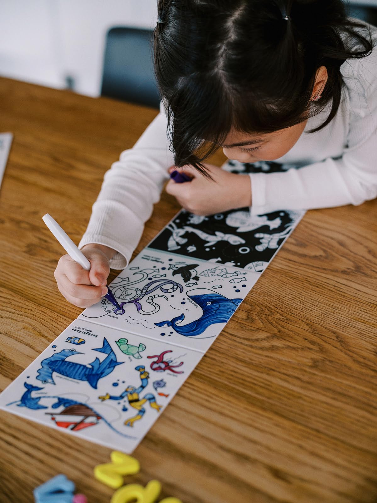 HeyDoodle Tales Foldout Book - Reusable Silicone Coloring Books for Kids Ages 3-7 with Flip Pages & Educational Themes - Coloring Kit Includes 12