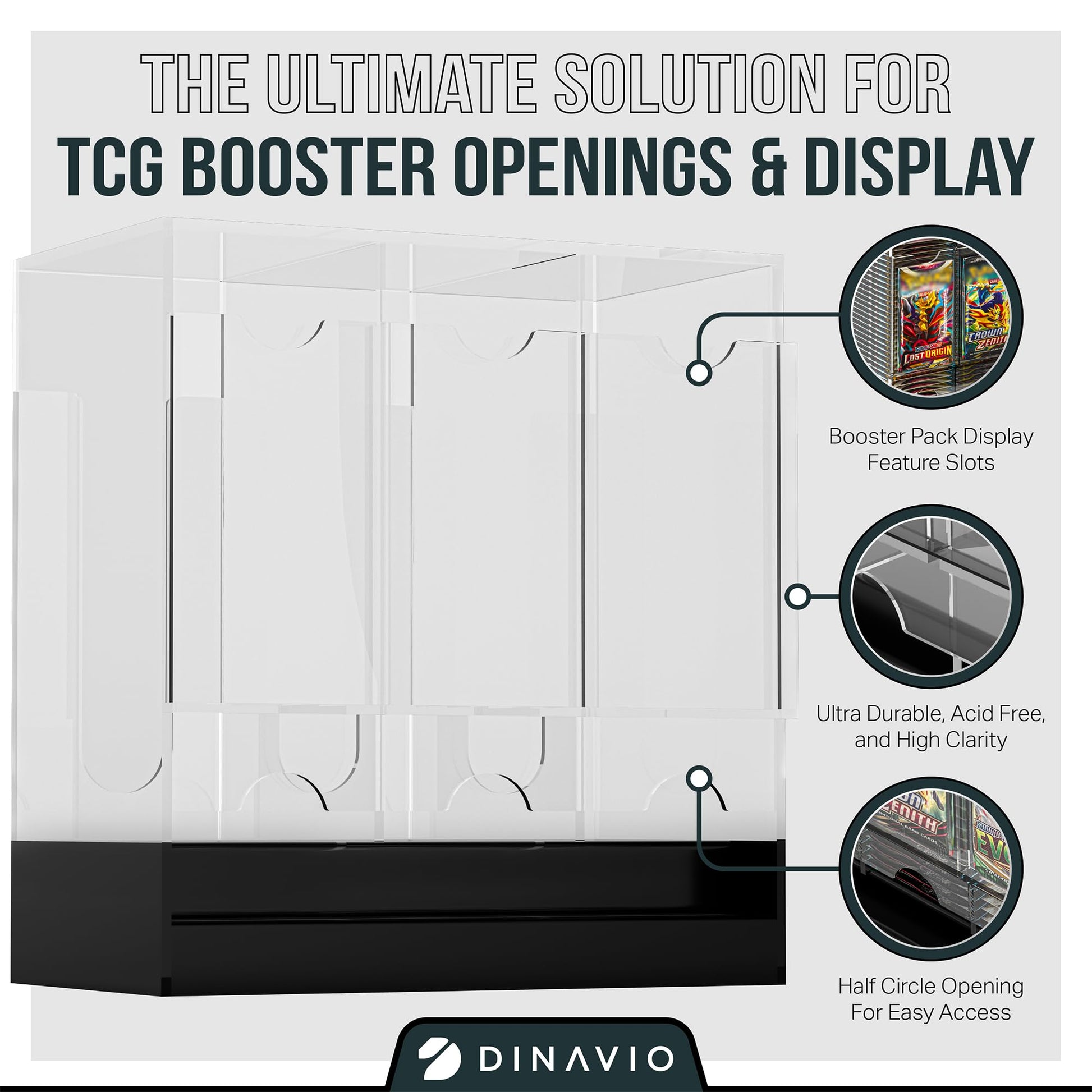 Dinavio Crafthouse 3-Slot Booster Pack Dispenser with Black Base - Fits 120 Booster Packs for Dispensing - Compatible with TCG Trading Card Boosters
