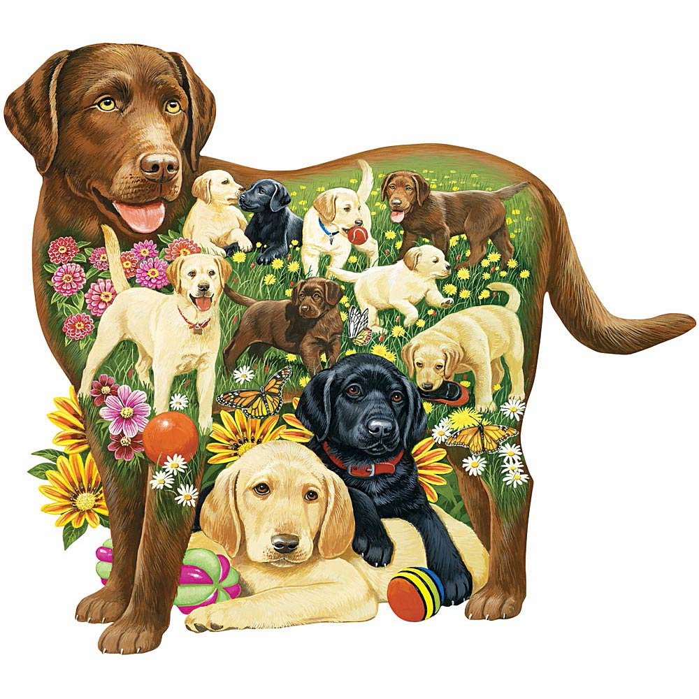 Bits and Pieces - 750 Piece Shaped Puzzle - Lovable Labs, Labrador Dog Puppies - by Artist Jack Williams - 750 pc Jigsaw
