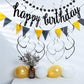 Black Happy Birthday Banner Decoration Kit, Glittery Banner Circle Dots Garland with Black Silver Hanging Swirls for Birthday Baby Shower Party