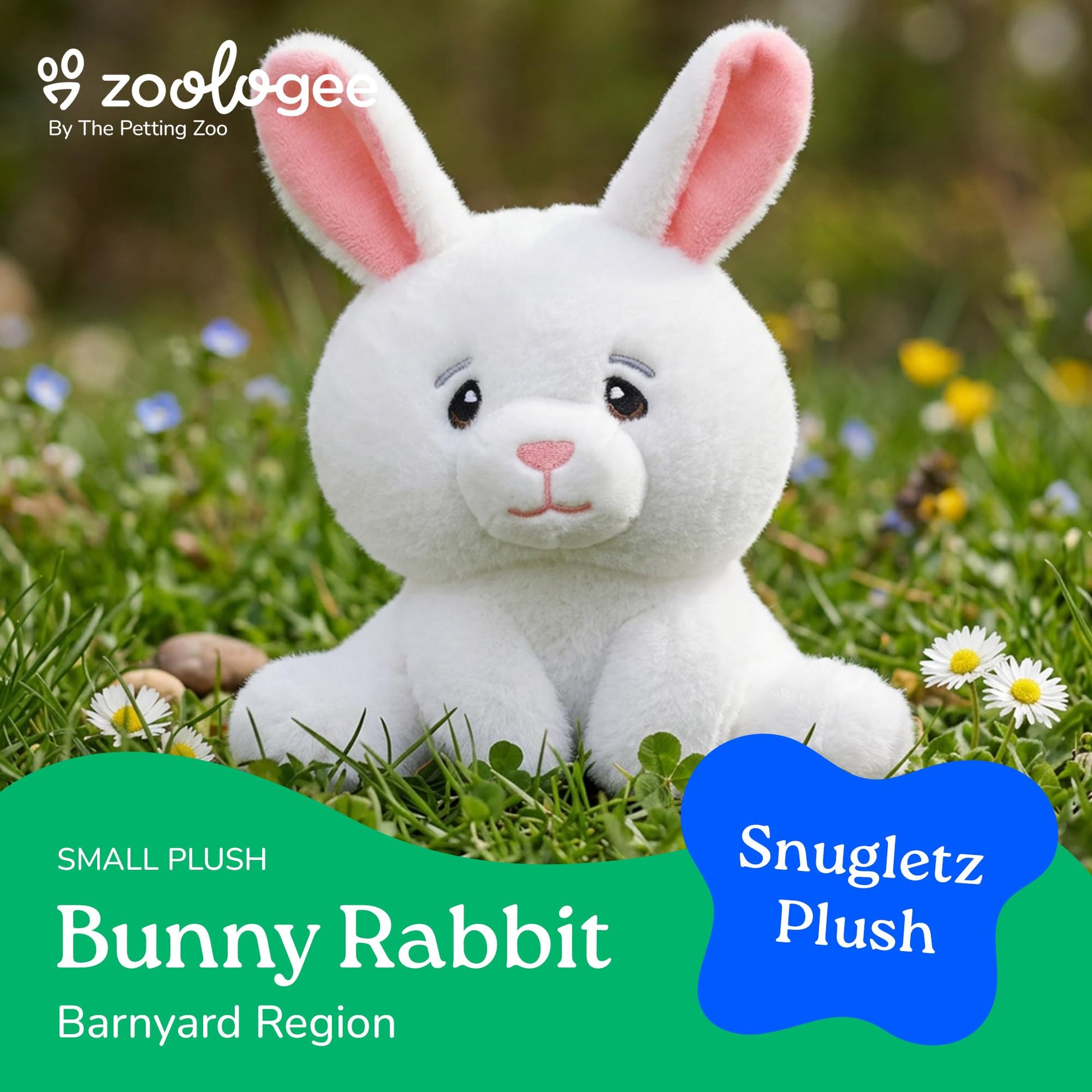 The Petting Zoo Bunny Rabbit Stuffed Animal Plushie, Gifts for Kids, Snugletz Zoologee Plush Toy, 7 in