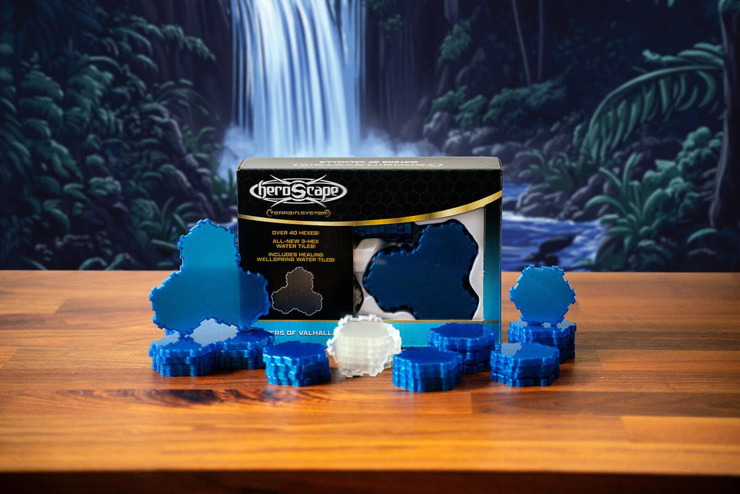 Renegade Game Studios Heroscape Waters of Valhalla Terrain Expansion - 40 Water Hexes & Healing Wellspring Tiles for Custom Battlefield Design