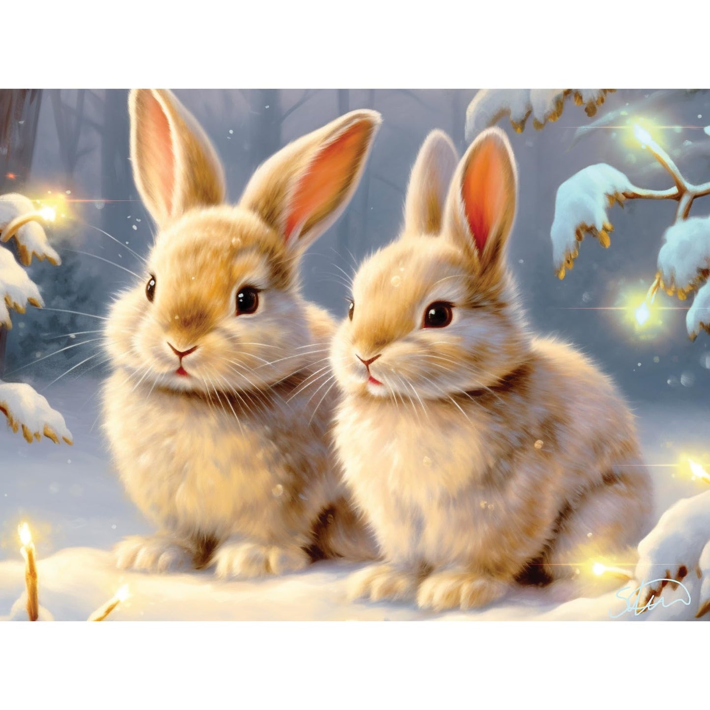 Bits and Pieces - 300 Piece Jigsaw Puzzle for Adults - 18" x 24" - Welcome Winter - 300 pc Large Pieces Snowy Bunnies Rabbits Jigsaw by Stewart