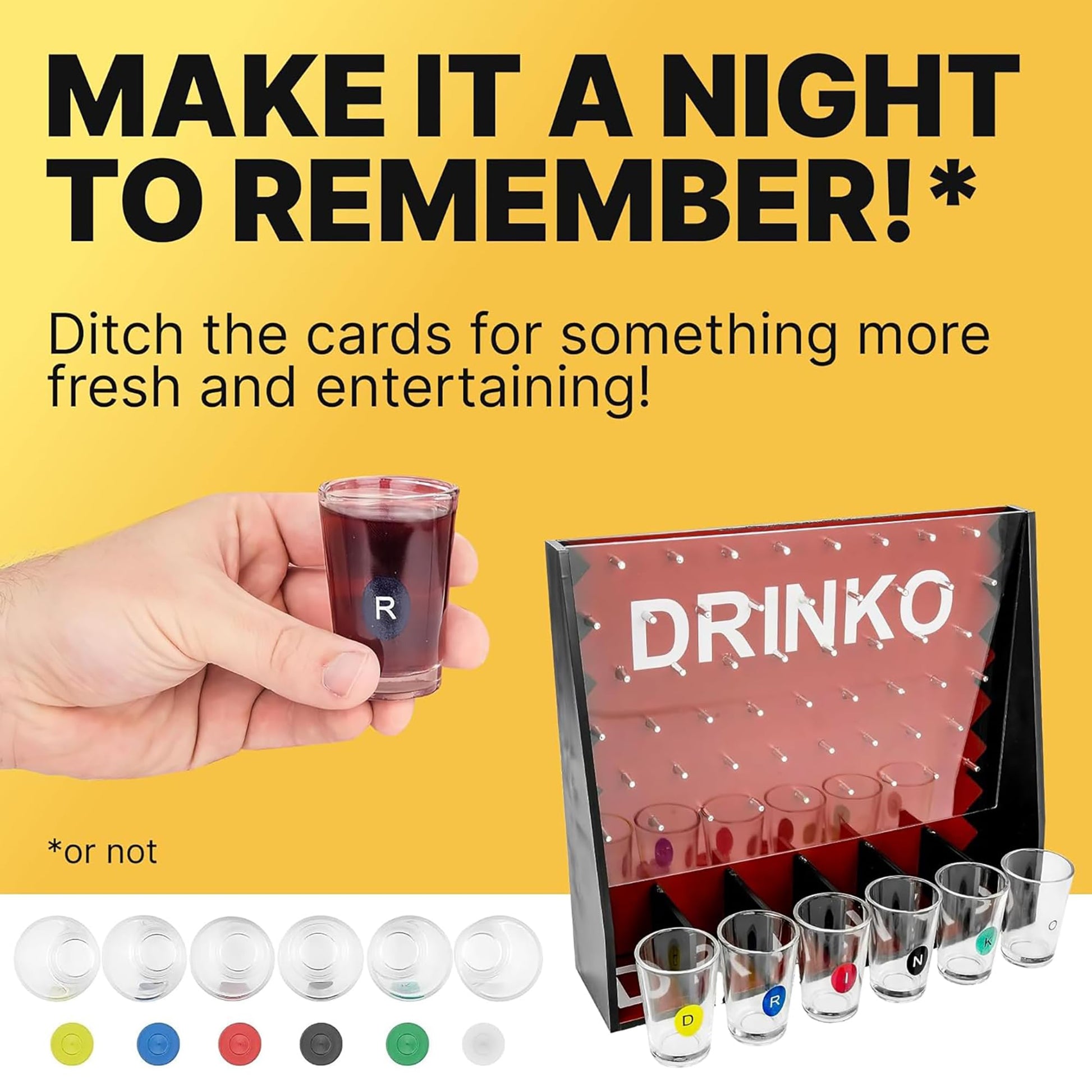 Fairly Odd Novelties DRINKO Drinking Game - Social Shot Glass Party Fun for Groups & Couples - Multicolor, Glass Shots, Durable Board with Metal Pegs