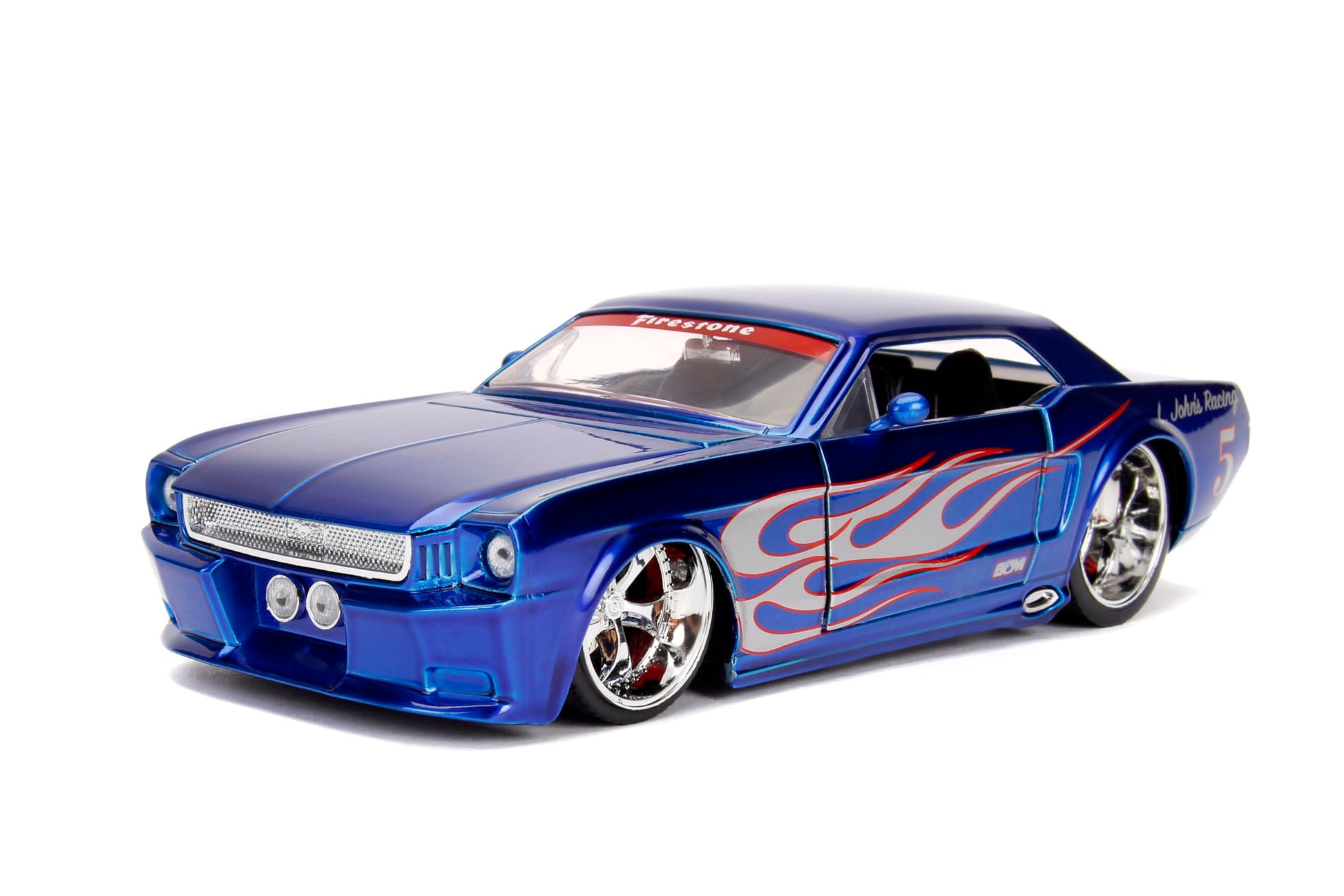 Jada Bigtime Muscle 1:24 1965 Ford Mustang Die-Cast Car, Toys for Kids and Adults(Blue/Silver Flames)