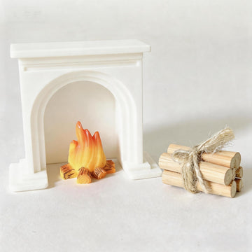 3 Pack Dollhouse Decoration, 1:12 Miniature Fireplace Set with Flame Effect, Desktop Model with Log Bundle, Arch Design (White)