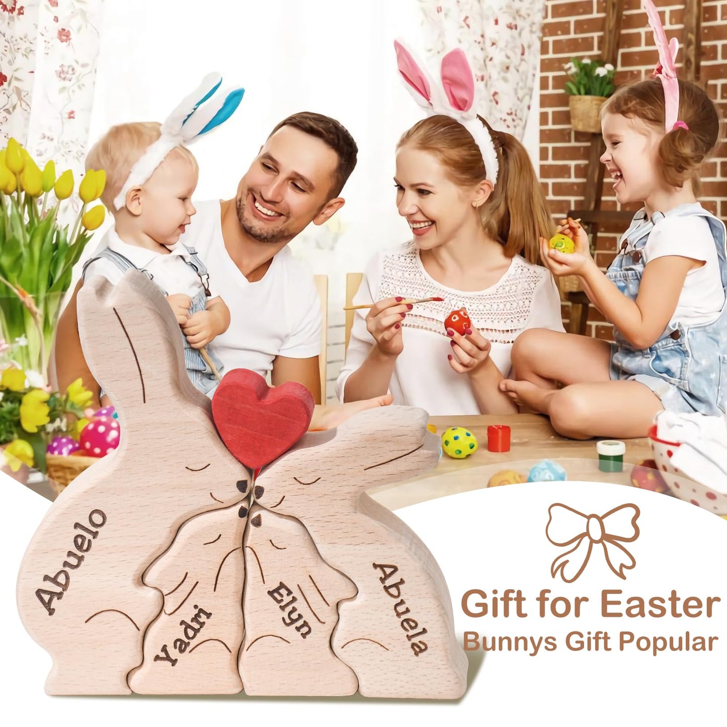 JOBFLY Personalized Wooden Bunny Puzzle We are One Family Puzzle Custom Name Sculpture Unique Wooden Decor Gift for Mom/Dad/Family Members House