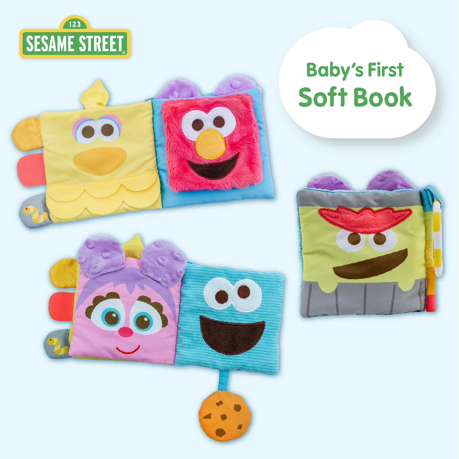 Kids Preferred Sesame Street Soft Book Featuring Your Favorite Characters with Sensory Materials and Multiple Tabs to Keep Baby Engaged - 11 Inches