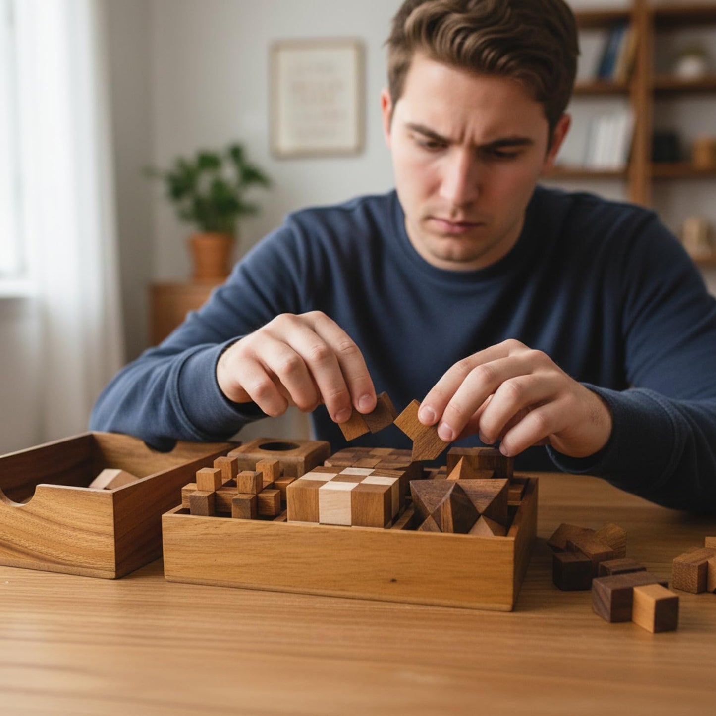 6 Wooden Puzzle Gift Set in A Wood Box - 3D Unique IQ Puzzles