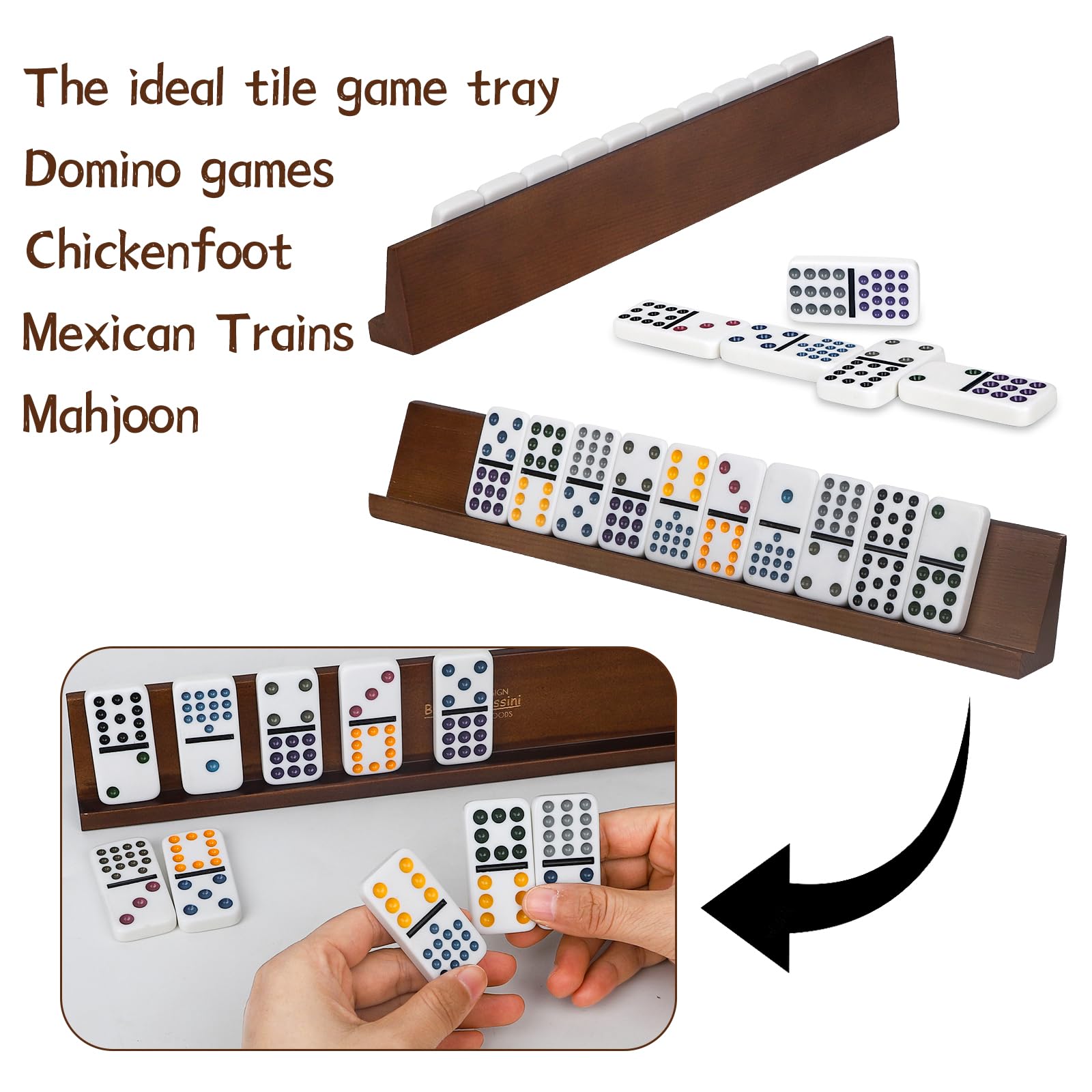 Bucher&Rossini Domino Racks 4packs - Authored Design Nut Brown Tile Holders for Dominoes Set Mexican Trains Mahjoon Chickenfoot