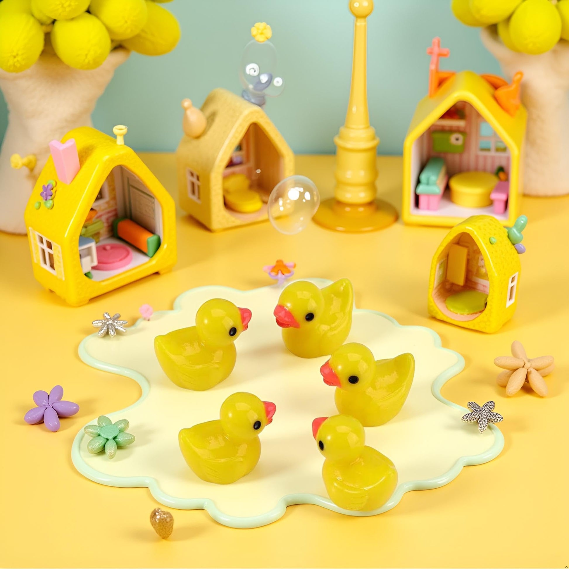 Pxiryanlow 5pcs Yellow Mini Resin Ducks Miniature Ducks,Duckling Miniature Ornament Tiny Ducks Figures for Slime Charms DIY Craft Fairy Garden