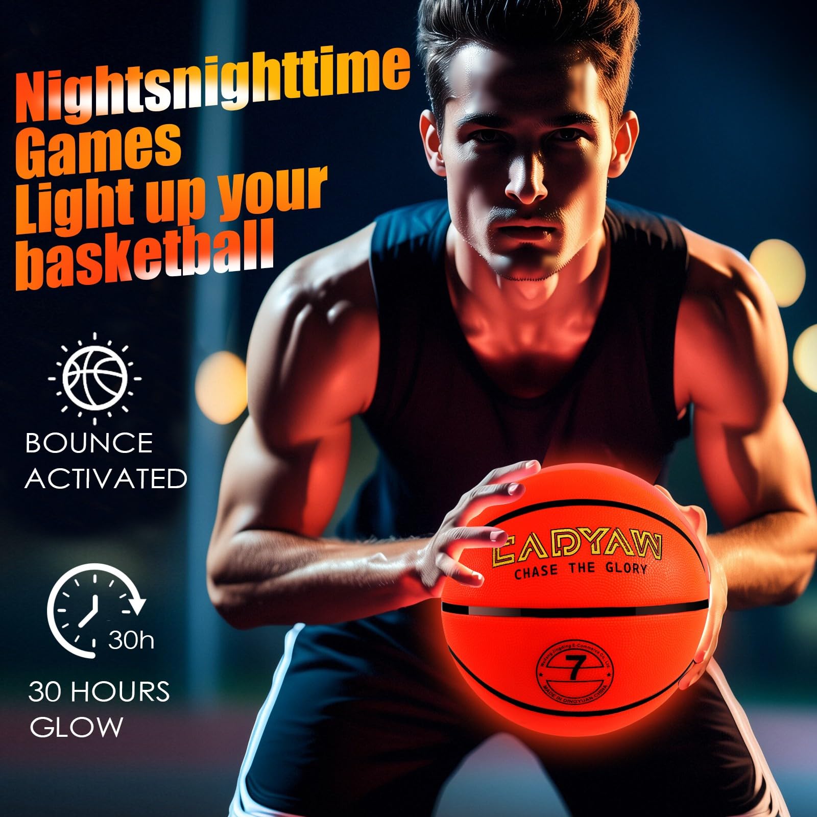 Cadyaw Glow in The Dark Soccer Ball, Rechargeable Light up Soccer Toys, Birthday Gift for Boys and Girls 8-12, Cool Toys for Kids Outdoor Night