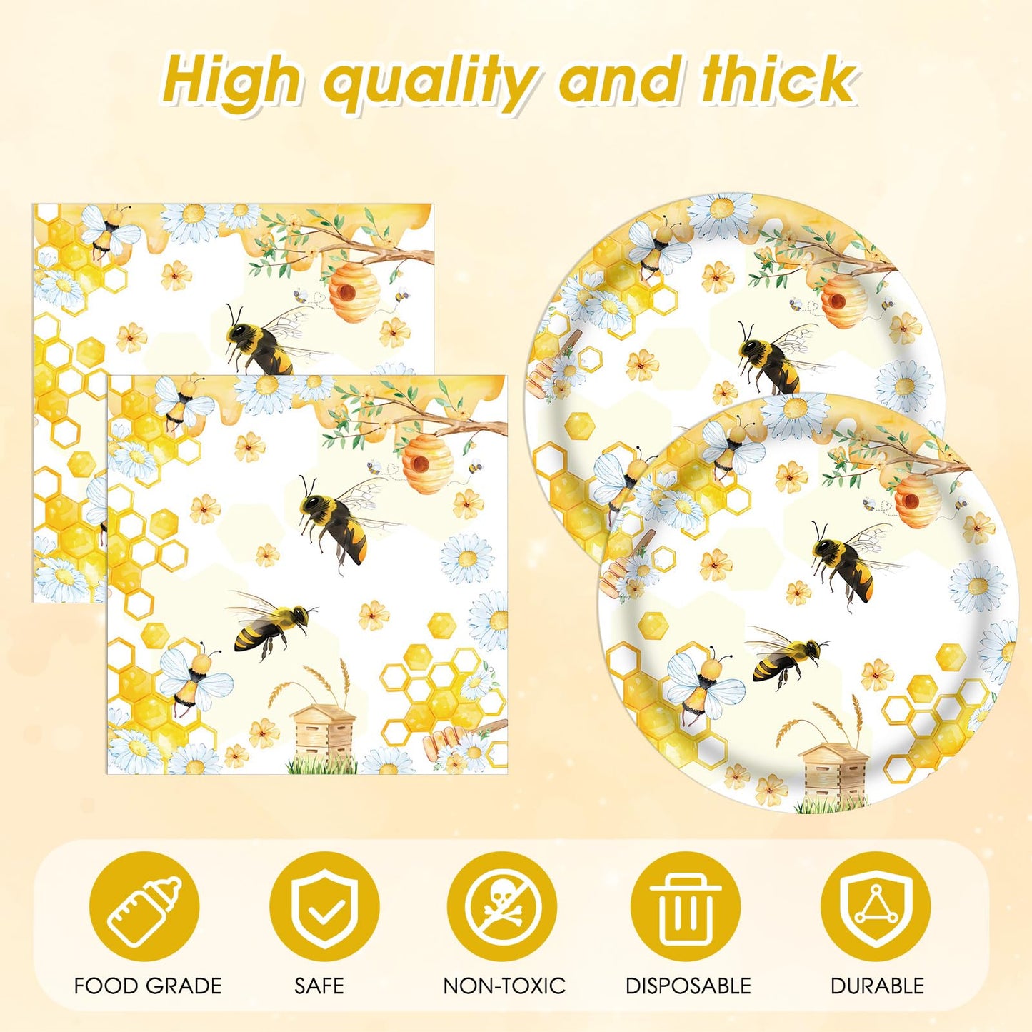 Bee Birthday Party Decorations 41Pcs Bumblebee Themed Tableware Set Include Bee Paper Plates Napkins Tablecloth, for Baby Shower Gender Reveal Kids