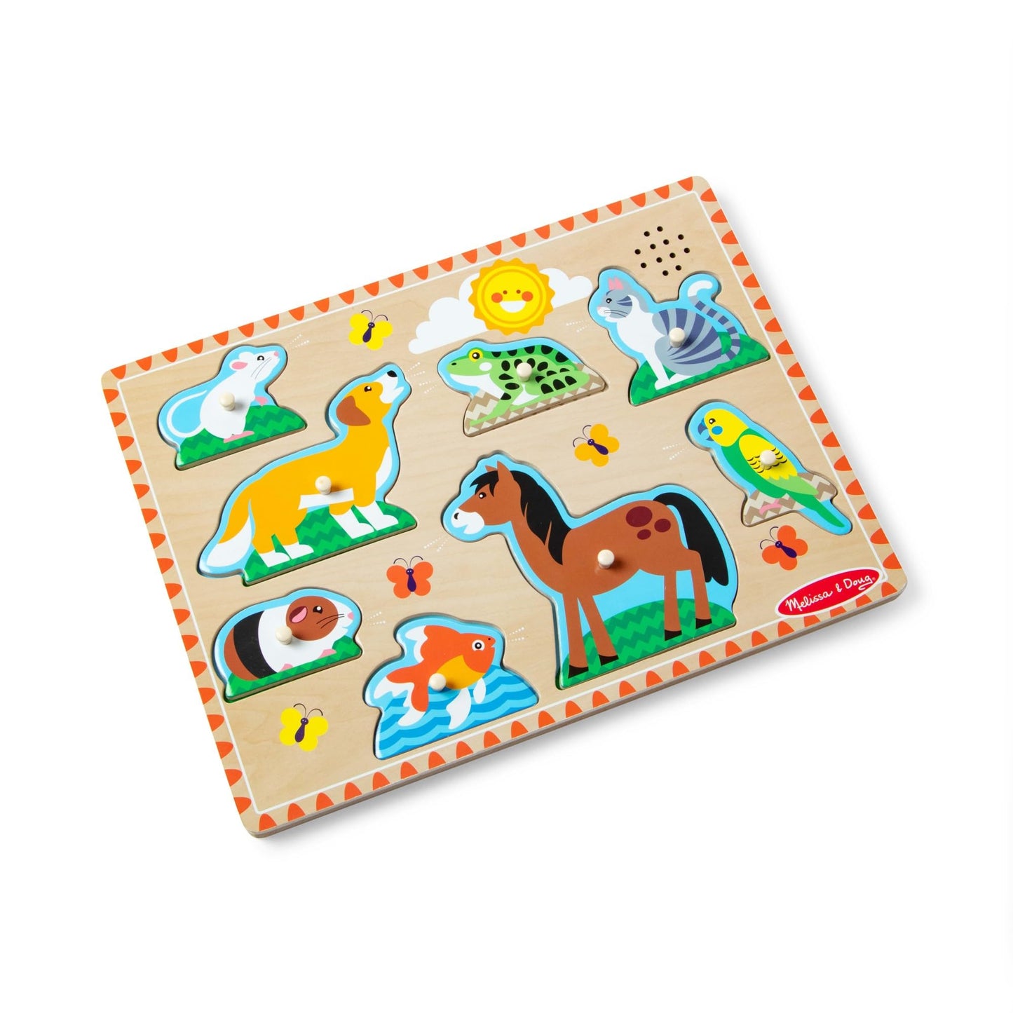 Melissa & Doug Zoo Pet Animals Sound Puzzle - 8-Piece Wooden Peg Puzzle with Light-Activated Sounds, Music Learning Toy for Toddlers and Preschoolers